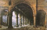 louis daguerre The Effect of Fog and Snow Seen through a Ruined Gothic Colonnade Sweden oil painting artist